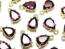 [Video]High Quality Rhodolite Garnet AAA Bezel Setting Pear shape Faceted 8x6mm 18KGP 1pc