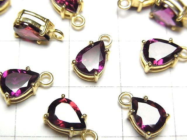 [Video]High Quality Rhodolite Garnet AAA Bezel Setting Pear shape Faceted 8x6mm 18KGP 1pc