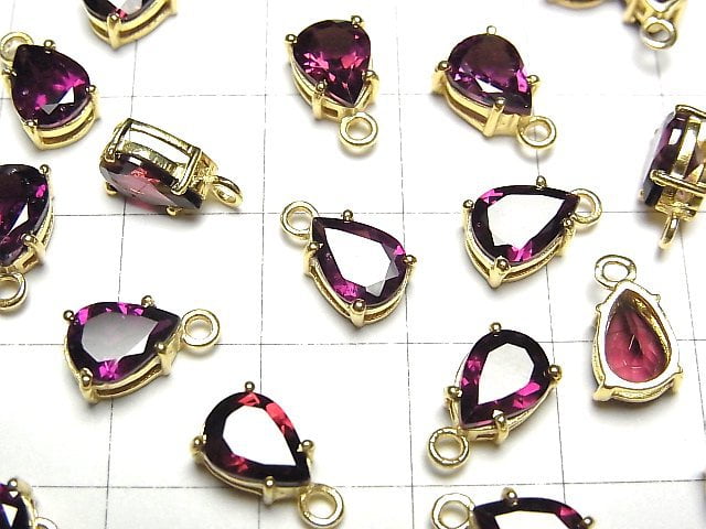 [Video]High Quality Rhodolite Garnet AAA Bezel Setting Pear shape Faceted 8x6mm 18KGP 1pc