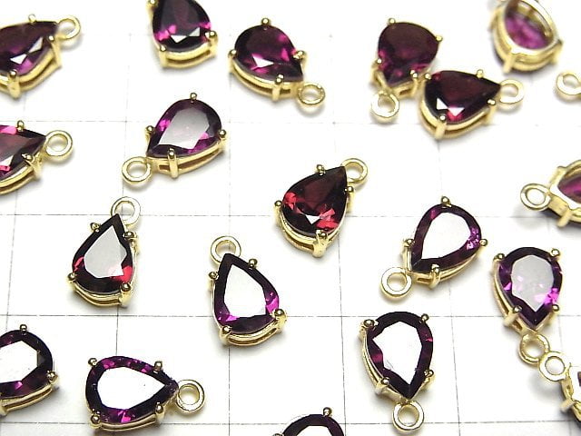 [Video]High Quality Rhodolite Garnet AAA Bezel Setting Pear shape Faceted 8x6mm 18KGP 1pc