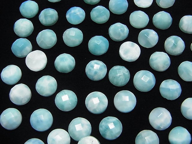 [Video] Larimar Pectolite AA++ Round Faceted Cabochon 8x8mm 2pcs