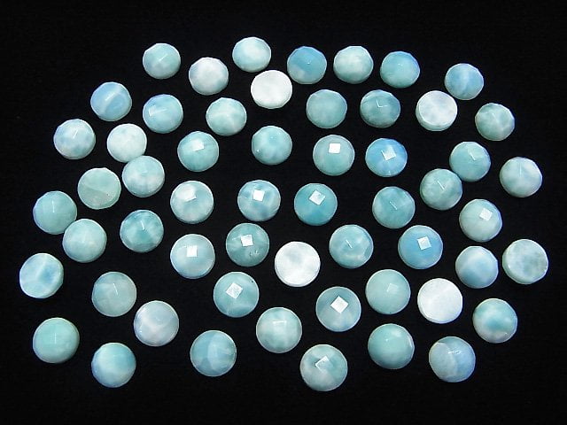 [Video] Larimar Pectolite AA++ Round Faceted Cabochon 8x8mm 2pcs