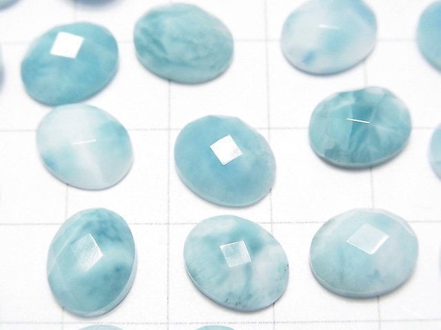 [Video]Larimar Pectolite AA++ Oval Faceted Cabochon 10x8mm 2pcs