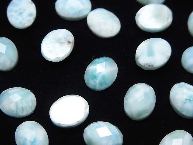 [Video]Larimar Pectolite AA++ Oval Faceted Cabochon 10x8mm 2pcs