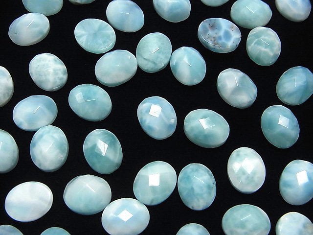 [Video]Larimar Pectolite AA++ Oval Faceted Cabochon 10x8mm 2pcs