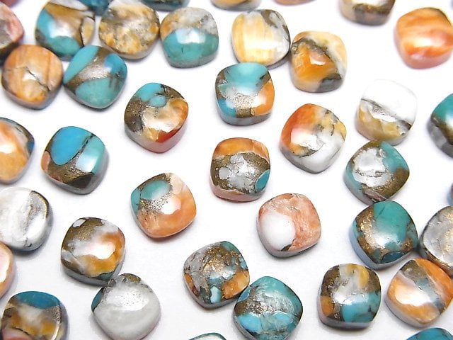 [Video] Oyster Copper Turquoise AAA Square Cabochon 6x6mm 5pcs