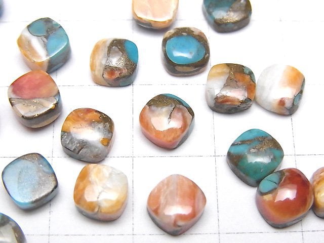 [Video] Oyster Copper Turquoise AAA Square Cabochon 6x6mm 5pcs