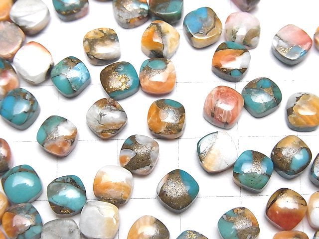 [Video] Oyster Copper Turquoise AAA Square Cabochon 6x6mm 5pcs