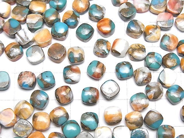 [Video] Oyster Copper Turquoise AAA Square Cabochon 6x6mm 5pcs