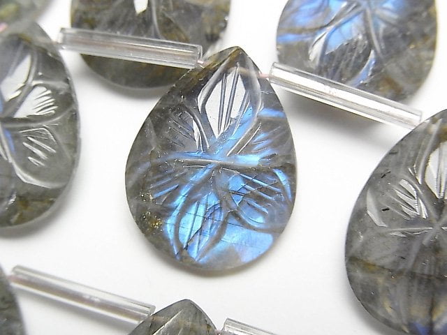 Carving, Labradorite, Pear Shape Gemstone Beads