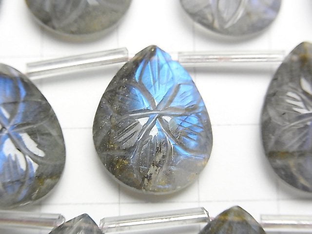 [Video]Blue Labradorite AA++ Carved Pear shape 20x15mm 1strand (5pcs )