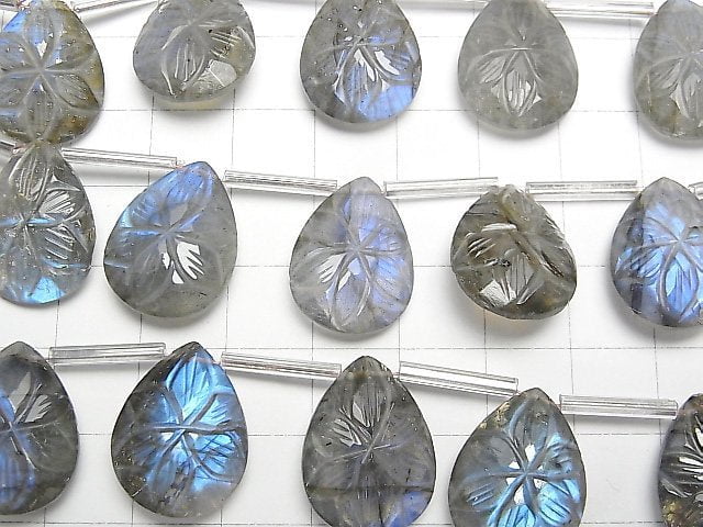 [Video]Blue Labradorite AA++ Carved Pear shape 20x15mm 1strand (5pcs )