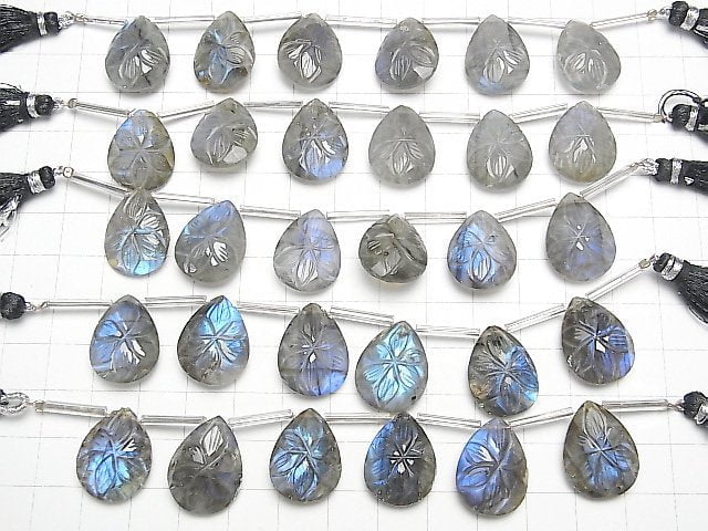 [Video]Blue Labradorite AA++ Carved Pear shape 20x15mm 1strand (5pcs )