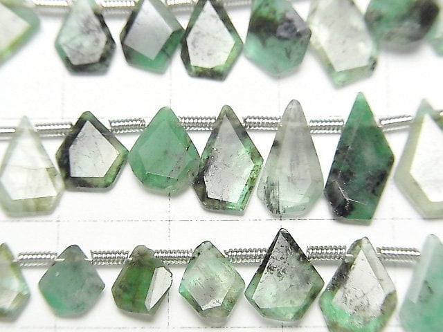 [Video] Brazil Emerald AA Rough Slice Faceted 1strand beads (aprx.7inch/18cm)