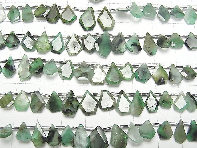 [Video] Brazil Emerald AA Rough Slice Faceted 1strand beads (aprx.7inch/18cm)