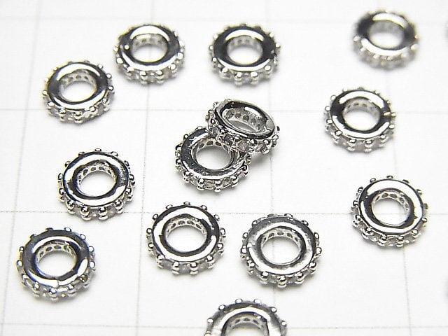 Metal parts Rondelle 6x6x1.5mm Silver color (with CZ) 3pcs