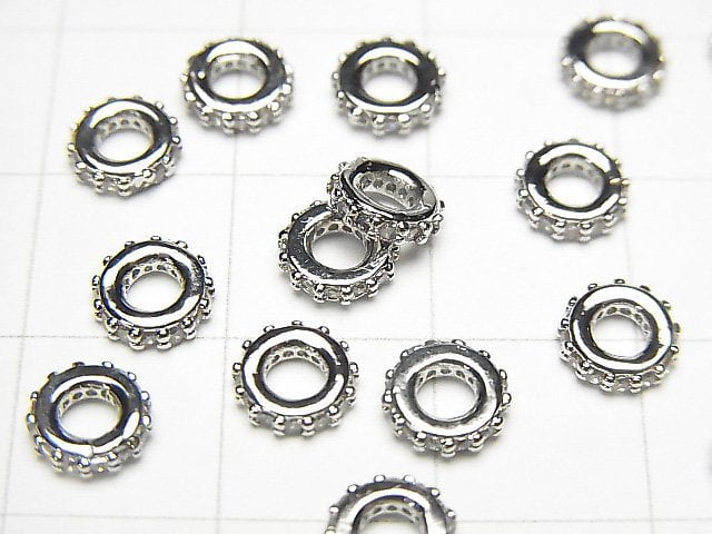 Metal parts Roundel 6x6x1.5mm Silver color (with CZ) 3pcs