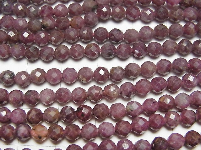 [Video] High Quality! Ruby AA Faceted Round 4mm 1strand beads (aprx.15inch / 37cm)