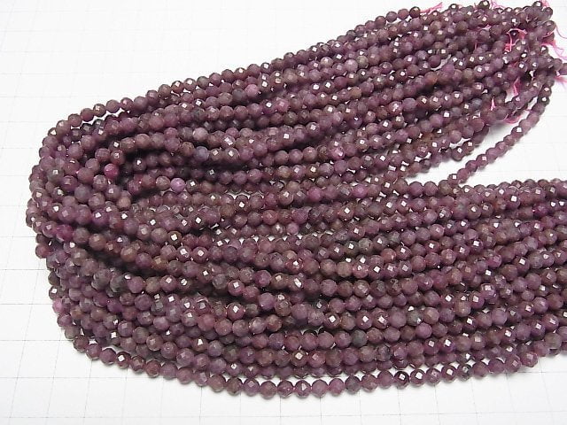 [Video] High Quality! Ruby AA Faceted Round 4mm 1strand beads (aprx.15inch / 37cm)