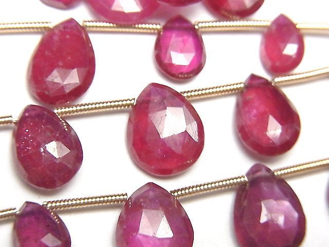 Faceted Briolette, Pear Shape, Ruby Gemstone Beads