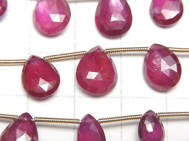 [Video] High Quality Ruby AAA- Pear shape Faceted Briolette 1strand beads (aprx.6inch / 16cm)