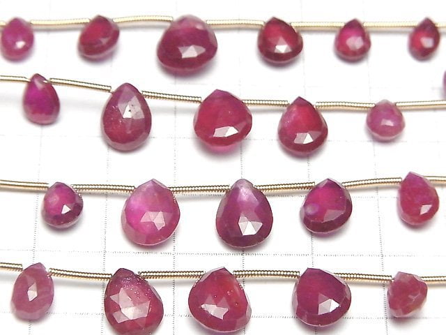 [Video] High Quality Ruby AAA- Pear shape Faceted Briolette 1strand beads (aprx.6inch / 16cm)