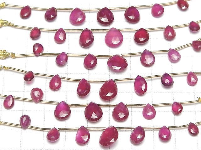 [Video] High Quality Ruby AAA- Pear shape Faceted Briolette 1strand beads (aprx.6inch / 16cm)