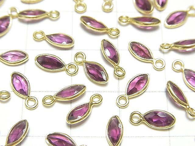 [Video]High Quality Rhodolite Garnet AAA Bezel Setting Marquise Faceted 6x3mm 18KGP 4pcs