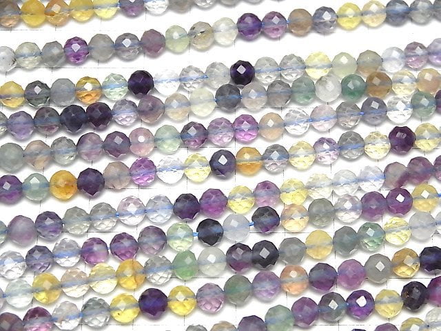 [Video]High Quality! Multicolor Fluorite AA++ Faceted Round 6mm 1strand beads (aprx.15inch/37cm)