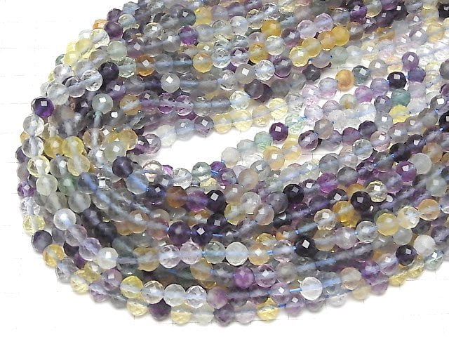 [Video]High Quality! Multicolor Fluorite AA++ Faceted Round 6mm 1strand beads (aprx.15inch/37cm)