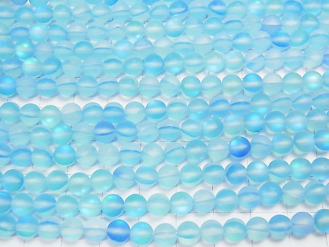 [Video]Frost Aqua Blue Luna Flash Round 6mm 1strand beads (aprx.15inch/36cm)