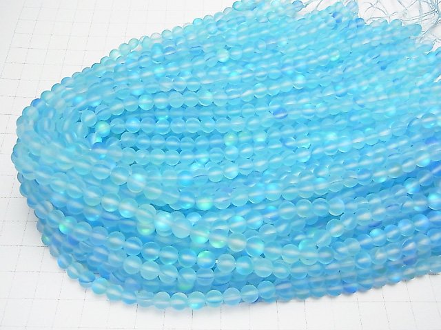 [Video]Frost Aqua Blue Luna Flash Round 6mm 1strand beads (aprx.15inch/36cm)