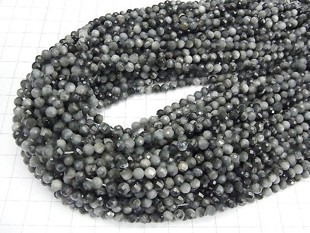 [Video] High Quality! Eagle Eye AA++ Faceted Round 4mm 1strand beads (aprx.15inch / 37cm)