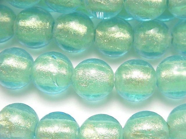 [Video] Lampwork Beads Round 12mm [Gold Powder x Blue] 1strand beads (aprx.8inch/20cm)