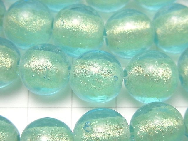 [Video] Lampwork Beads Round 12mm [Gold Powder x Blue] 1strand beads (aprx.8inch/20cm)