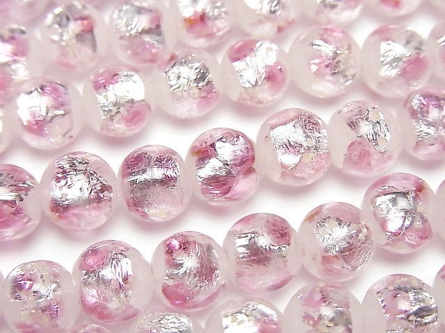 [Video] Lampwork Beads Round 8mm [Pink x Silver x White/Luminous type] 1/4 or 1strand beads (aprx.14inch/34cm)