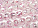 [Video] Lampwork Beads Round 8mm [Pink x Silver x White/Luminous type] 1/4 or 1strand beads (aprx.14inch/34cm)