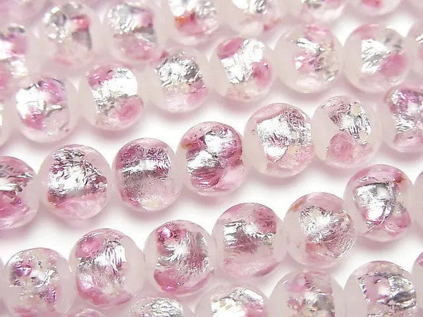 [Video] Lampwork Beads Round 8mm [Pink x Silver x White/Luminous type ] 1/4 or 1strand beads (aprx.14inch/35cm)