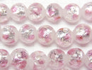 [Video] Lampwork Beads Round 8mm [Pink x Silver x White/Luminous type] 1/4 or 1strand beads (aprx.14inch/34cm)