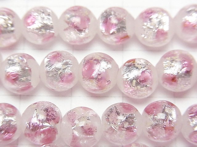 [Video] Lampwork Beads Round 8mm [Pink x Silver x White/Luminous type ] 1/4 or 1strand beads (aprx.14inch/35cm)