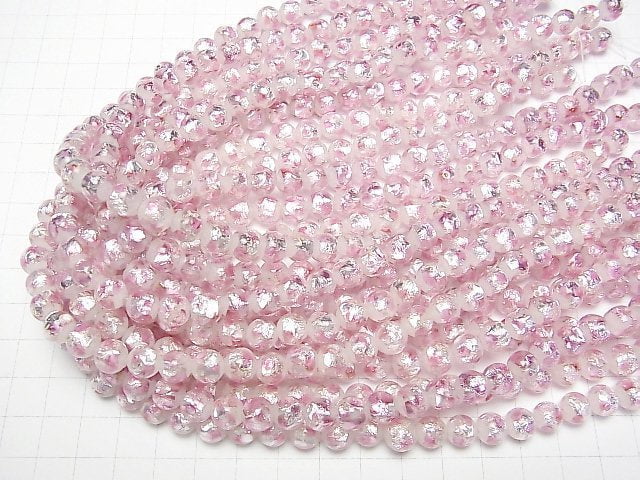 [Video] Lampwork Beads Round 8mm [Pink x Silver x White/Luminous type ] 1/4 or 1strand beads (aprx.14inch/35cm)