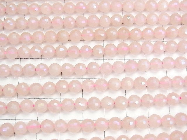 [Video] High Quality! Flash, Rose Quartz 128Faceted Round 6mm 1strand beads (aprx.15inch / 38cm)