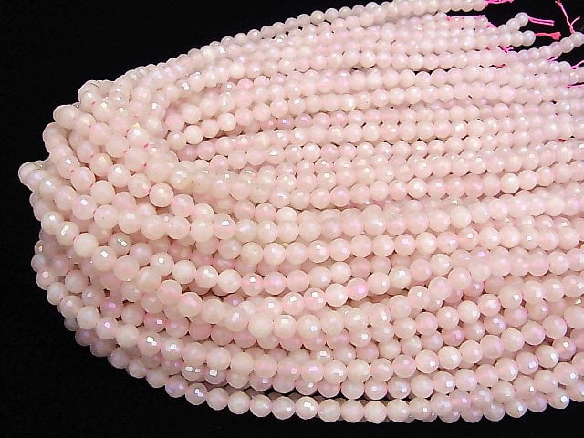 [Video] High Quality! Flash, Rose Quartz 128Faceted Round 6mm 1strand beads (aprx.15inch / 38cm)