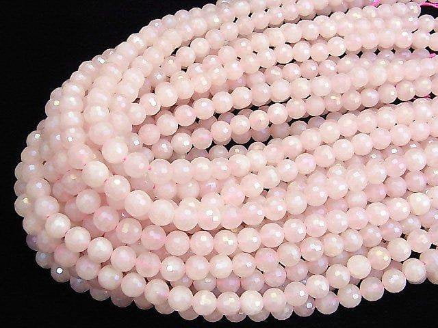 [Video] High Quality! Flash, Rose Quartz 128Faceted Round 8mm 1strand beads (aprx.15inch / 38cm)