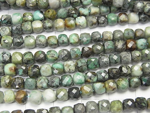 [Video] High Quality! African Turquoise Cube Shape 4x4x4mm 1strand beads (aprx.15inch / 38cm)