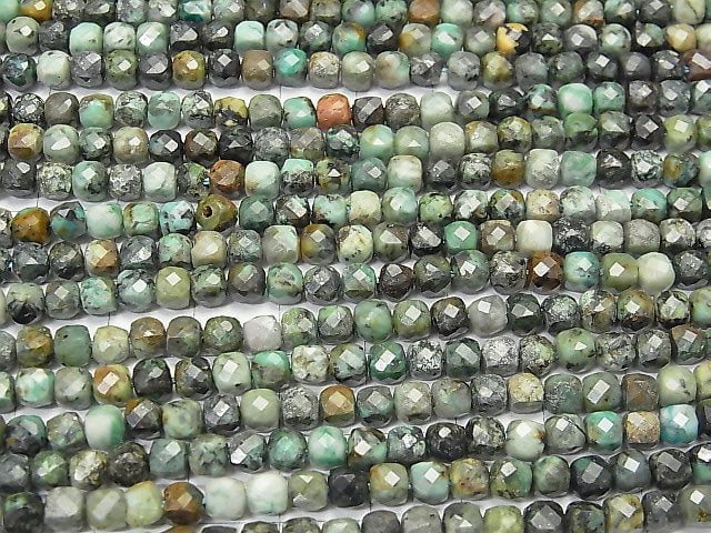 [Video] High Quality! African Turquoise Cube Shape 4x4x4mm 1strand beads (aprx.15inch / 38cm)