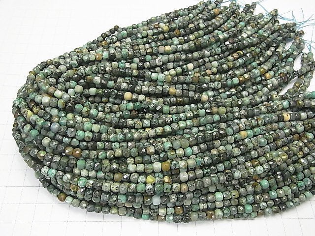 [Video] High Quality! African Turquoise Cube Shape 4x4x4mm 1strand beads (aprx.15inch / 38cm)