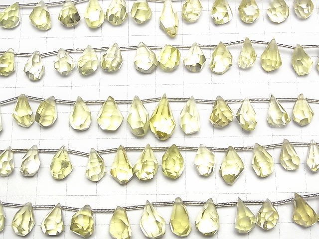 [Video] High Quality Lemon Quartz AAA Rough Drop Faceted Briolette half or 1strand beads (aprx.7inch / 18cm)