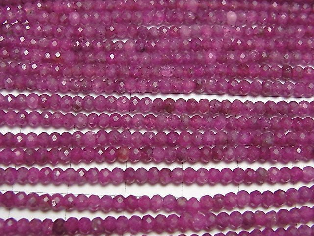 [Video] High Quality! Ruby AA+ Faceted Button Roundel 3x3x2mm 1strand beads (aprx.15inch / 37cm)