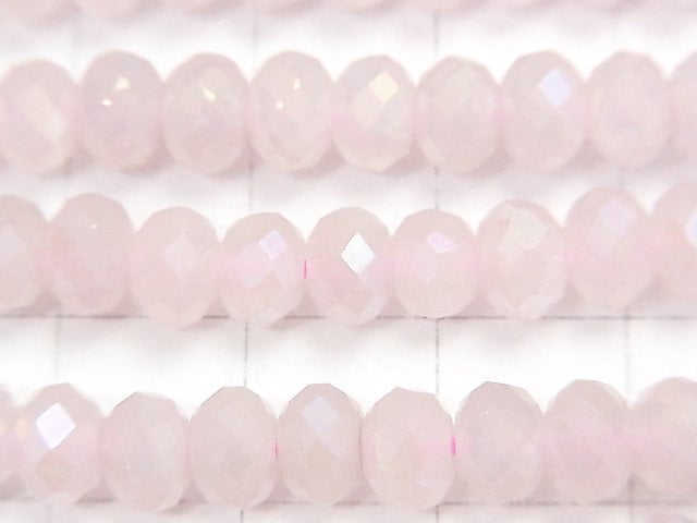 [Video] High Quality! Flash, Rose Quartz Faceted Button Roundel 6x6x4mm half or 1strand beads (aprx.14inch / 35cm)